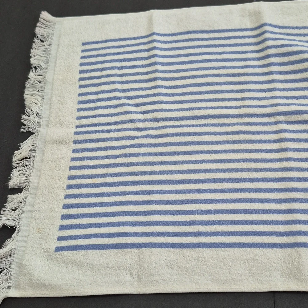 Vintage Floral and Striped Fringe Towel Shabby Cottage 80's 90's